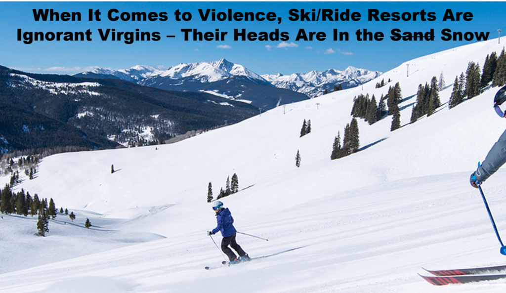 Image of skiers going downhill on a slope with a beautiful and panoramic view of mountains in the background.