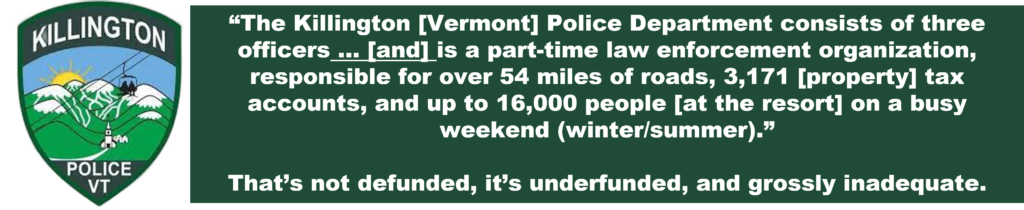 Killington Police Department, Killington, Vermont, uniform shoulder patch with an accompanying statement concerning that department.